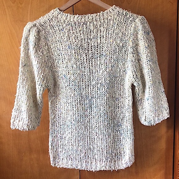 80s Vintage Puff Shoulder Sweater Pastel Cream S - Picture 2 of 5